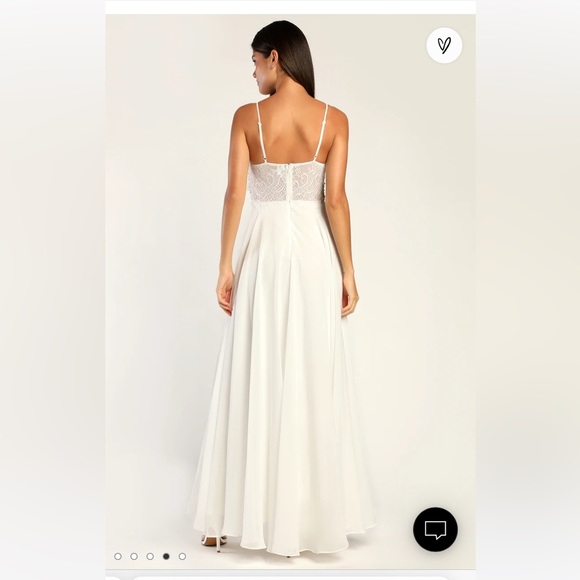 Lulus forever devoted white beaded pearl gown dress chiffon size small - Picture 4 of 5